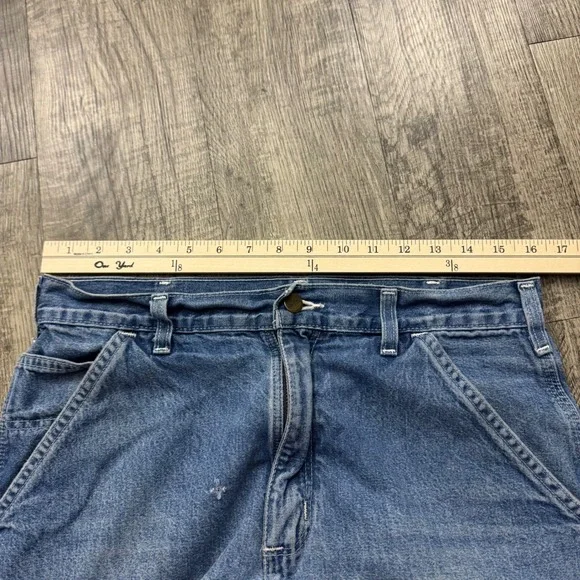 Vintage 2000's Carhartt Denim Carpenter Distressed Grunge Workwear Shorts Sz 32 - Picture 3 of 10